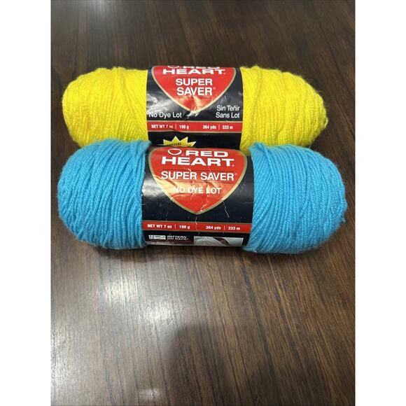 Lot of 2 Red Heart Super Saver Yarn Med Worsted 4 Bright Yellow0324 Turqua0512 - Picture 1 of 9